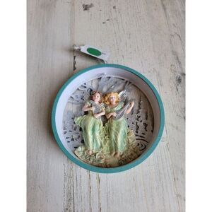 Kurt Adler Angel girl glitter Harp guitar Circle Winter scene ornament Xmas